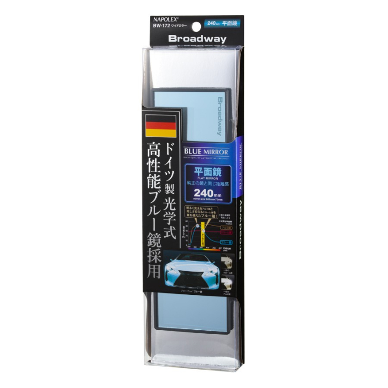 Зеркало в/салонное BW-114 прямое 270мм (голубое стекло,голубая оправа)