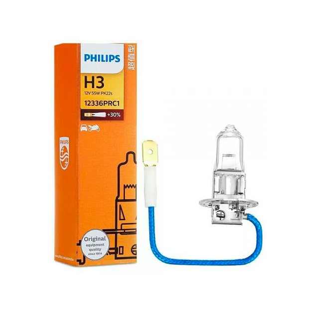 Лампа автомобильная Philips H3 (55) PK22s+30% PREMIUM (блистер) 12 V
